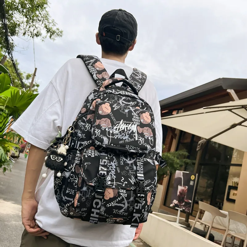Venerable Brahma Nylon Backpack Regular Unisex White/Black/Gray/Orange-13