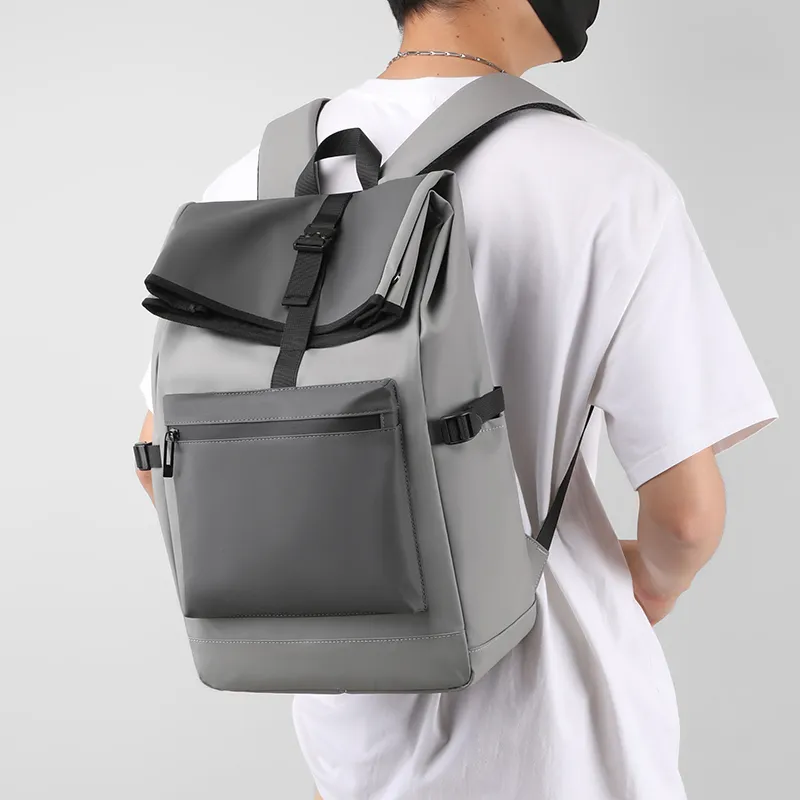Venerable Brahma Nylon Fabric Computer Backpack Travel Bag Backpack Regular Men's Black/Gray/Light Gray-14