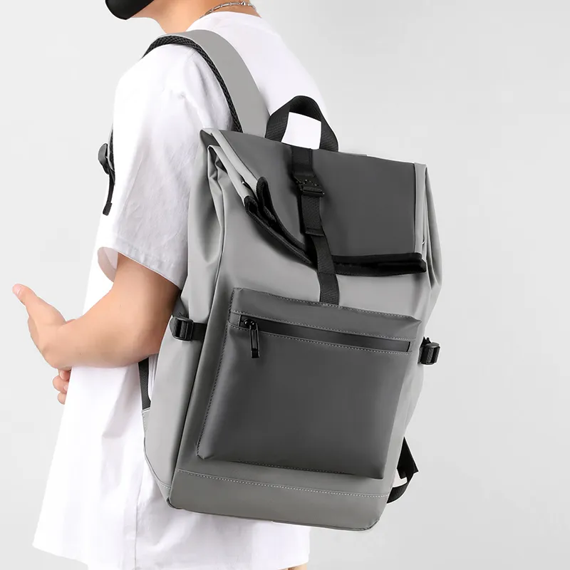 Venerable Brahma Nylon Fabric Computer Backpack Travel Bag Backpack Regular Men's Black/Gray/Light Gray-13
