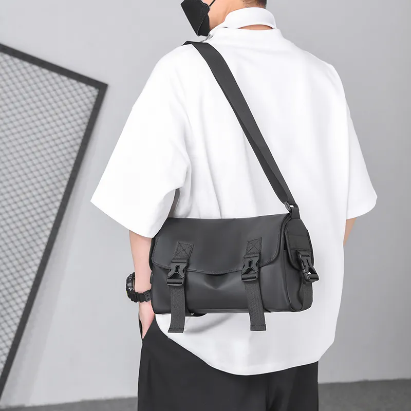 Venerable Brahma Nylon Fabric Shoulder Bag Large Size Unisex Black-4