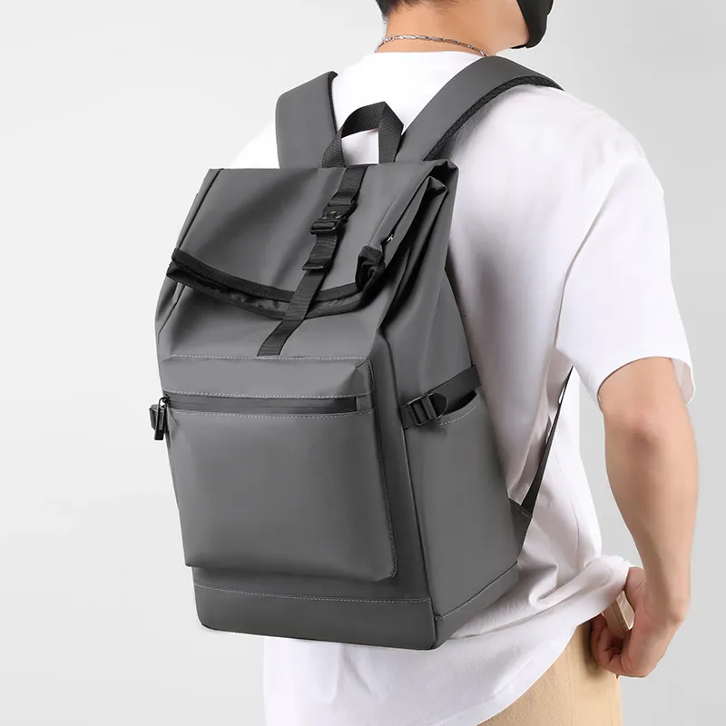 Venerable Brahma Nylon Fabric Computer Backpack Travel Bag Backpack Regular Men's Black/Gray/Light Gray-9