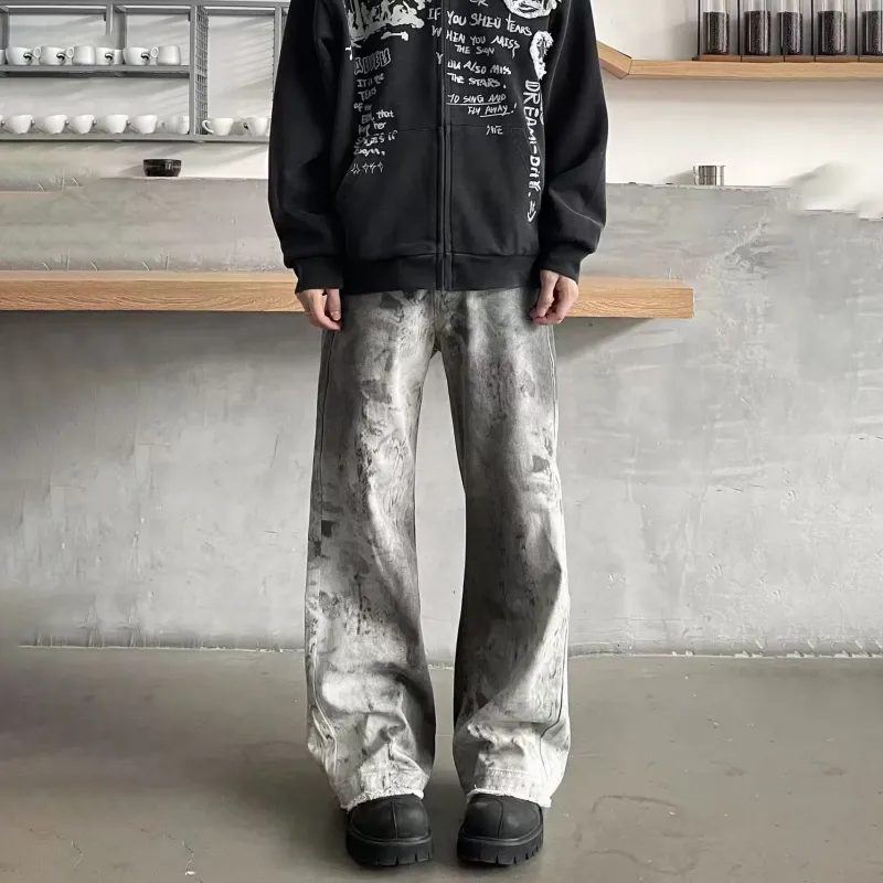PAINT STAIN Jeans Unisex Light Gray-4