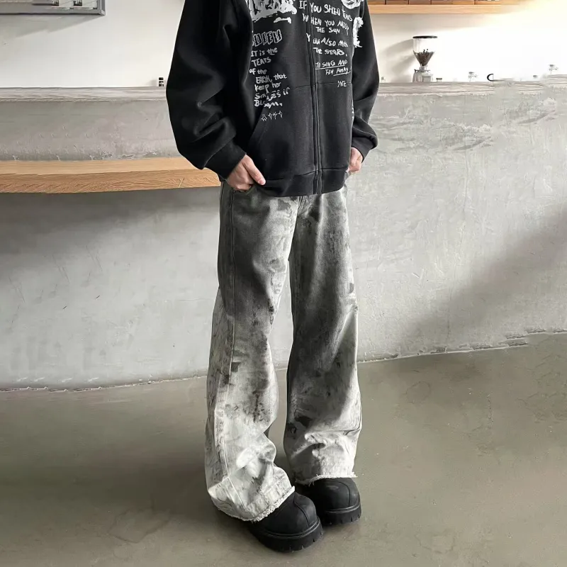 PAINT STAIN Jeans Unisex Light Gray-5