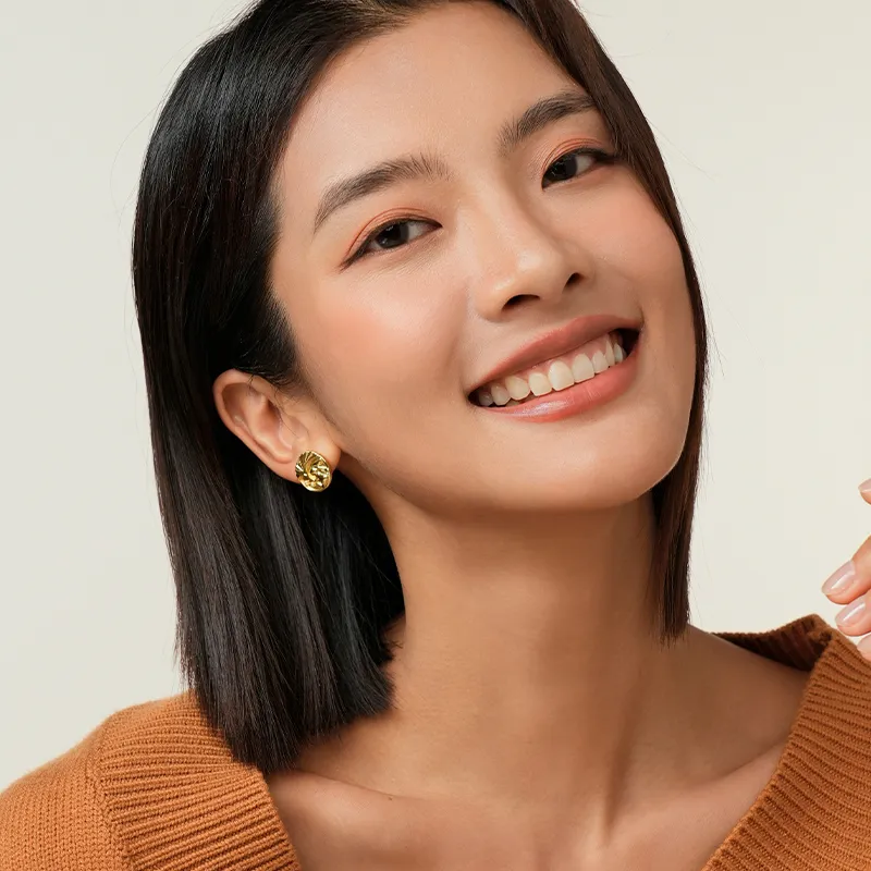 Social Talent Copper Gold Plated 18K 925 Sterling Silver Needle Stud Earrings Women's Gold-3