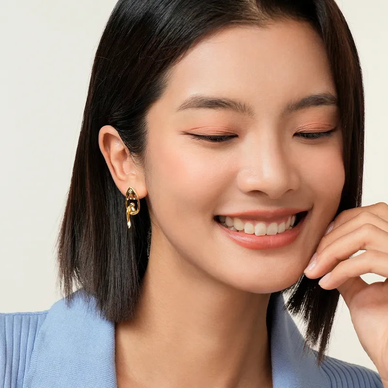 Social Talent 18K Gold Plated 925 Sterling Silver Needle Earrings Women's-1
