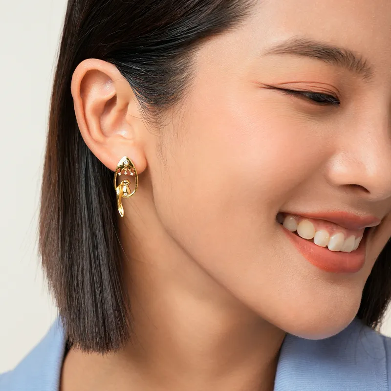 Social Talent 18K Gold Plated 925 Sterling Silver Needle Earrings Women's-3