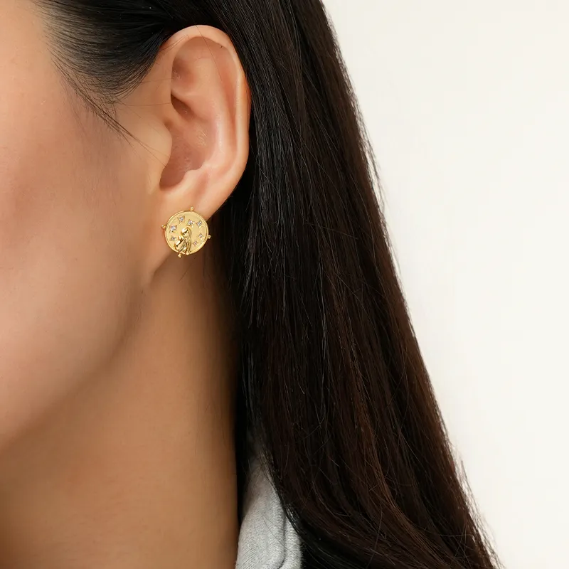 Social Talent Copper Gold Plated 18K 925 Sterling Silver Needle Stud Earrings Women's Gold-1