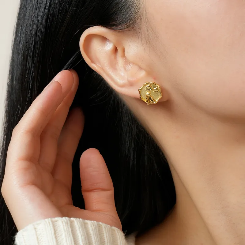 Social Talent Copper Gold Plated 18K 925 Sterling Silver Needle Stud Earrings Women's Gold-2