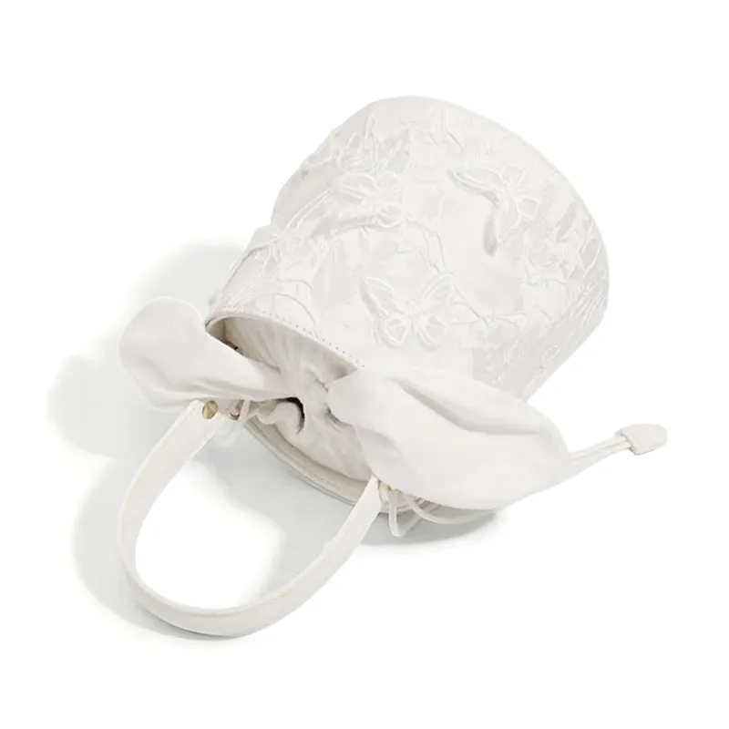 CLEVER& KETCH PU Bucket Bag, One Shoulder Handbag Women's White/Black-4