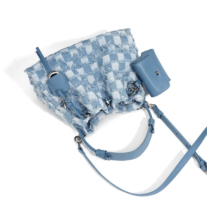 CLEVER& KETCH Denim Shoulder Bag, Crossbody Bag, Handbag, Hobo Bag Women's Greek Blue/Denim & Pink/Denim & Brown-6