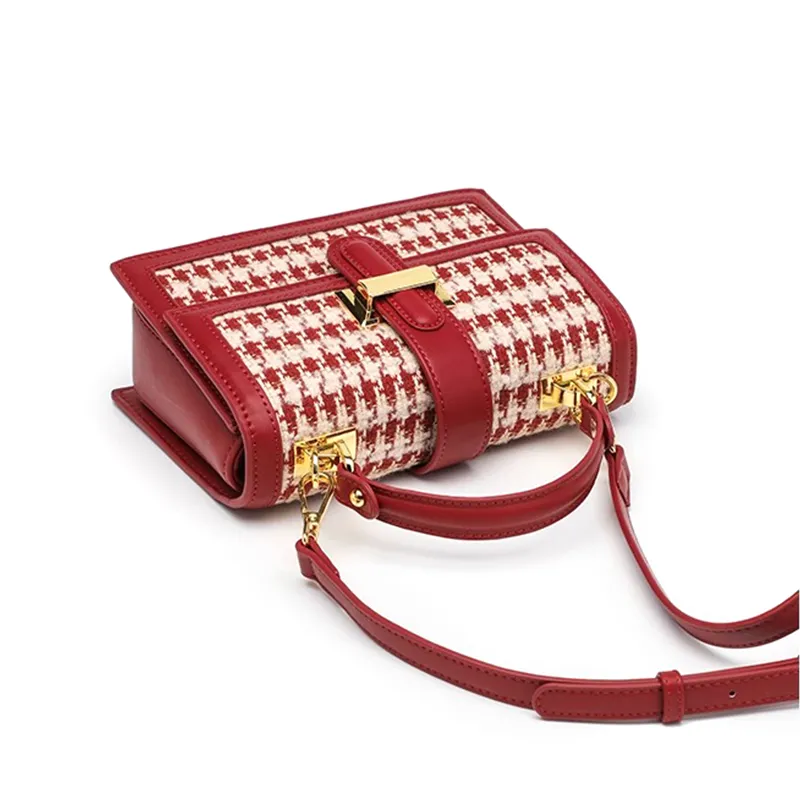 CLEVER& KETCH PU Box Bag, One Shoulder Handbag Women's Red-5