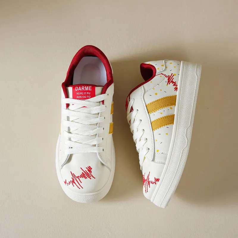 Georgina Goodman Small White Shoes Anti Slip Wear Resistant Lightweight Breathable Low Top Skateboard Shoes Women's-25
