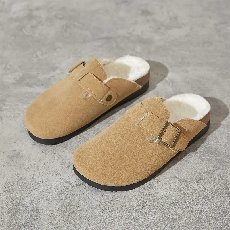 Georgina Goodman Abrasion Resistant Slip Resistant Fleece Lined Closed Toe Slippers Mules Women's Khaki-6