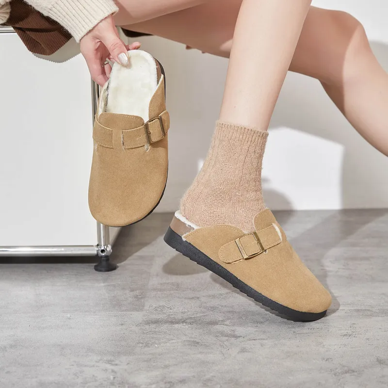 Georgina Goodman Abrasion Resistant Slip Resistant Fleece Lined Closed Toe Slippers Mules Women's Khaki-2