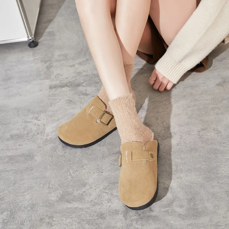 Georgina Goodman Abrasion Resistant Slip Resistant Fleece Lined Closed Toe Slippers Mules Women's Khaki-1
