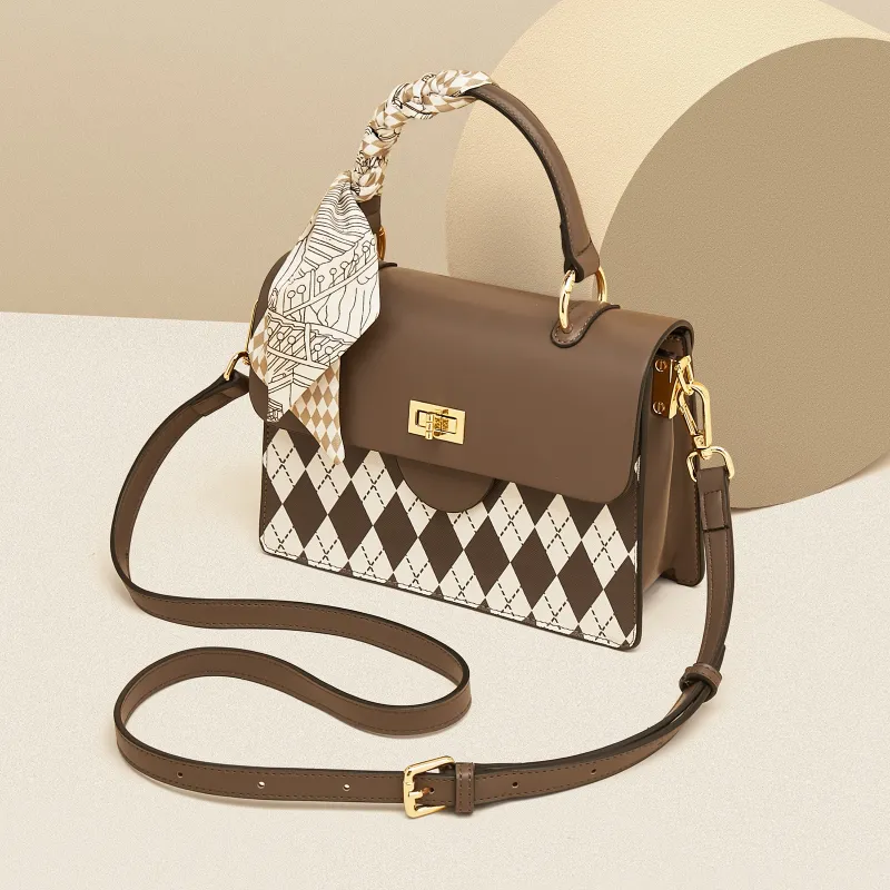 Safiya Synthetic Leather Handbag Regular Women's Beige/Brown-10