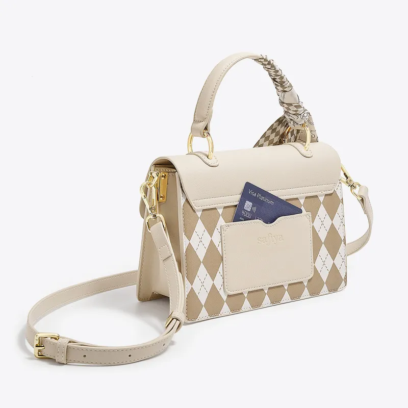Safiya Synthetic Leather Handbag Regular Women's Beige/Brown-7