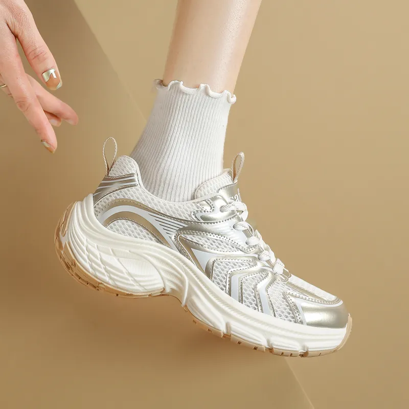 Safiya Cushioning Wear Resistant Breathable Supportive Low Top Chunky Sneakers Women's Gold-4