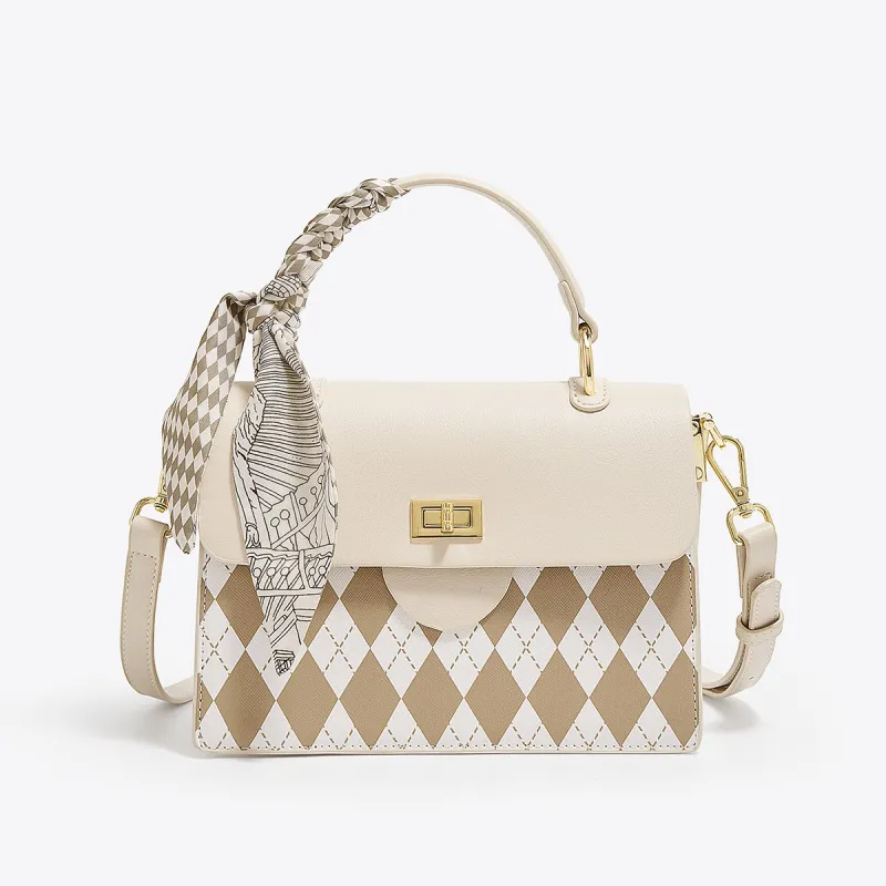 Safiya Synthetic Leather Handbag Regular Women's Beige/Brown-6