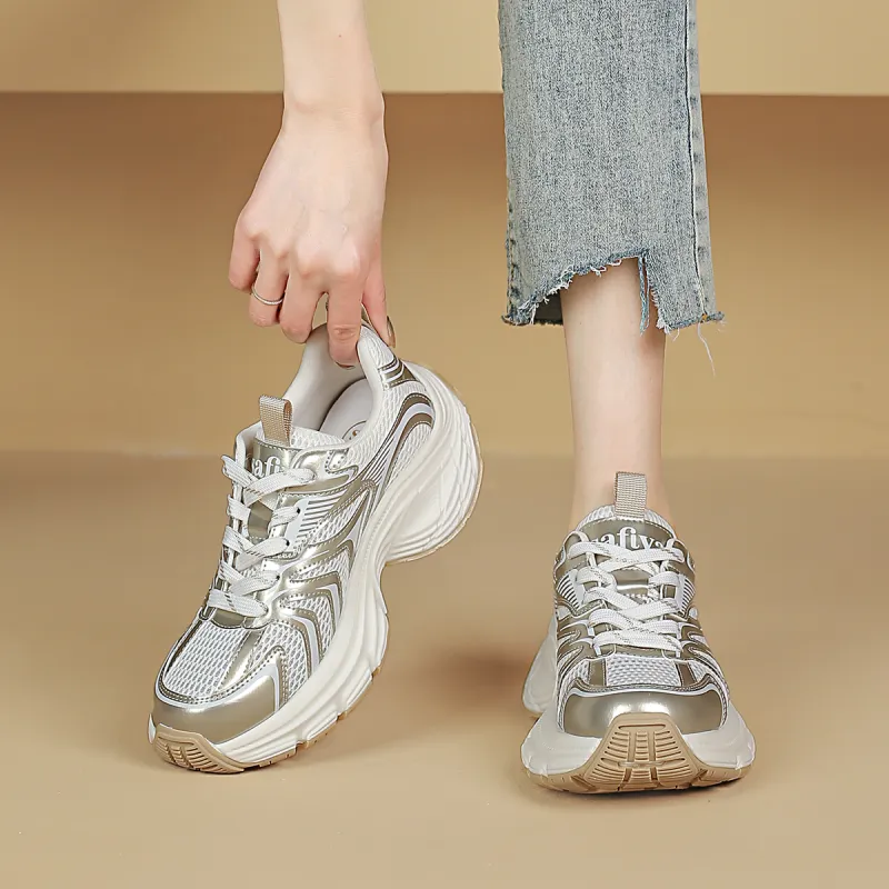 Safiya Cushioning Wear Resistant Breathable Supportive Low Top Chunky Sneakers Women's Gold-5