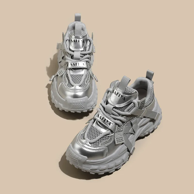 Safiya Cushioning, Wear Resistant Low Top Chunky Sneakers Women's Silver-3