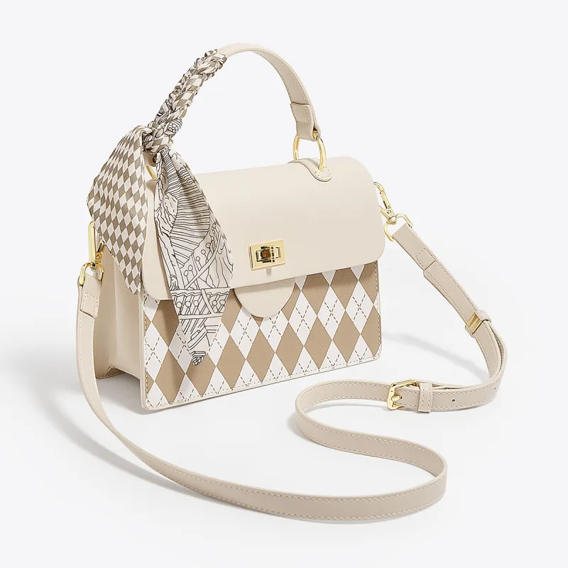 Safiya Synthetic Leather Handbag Regular Women's Beige/Brown-5