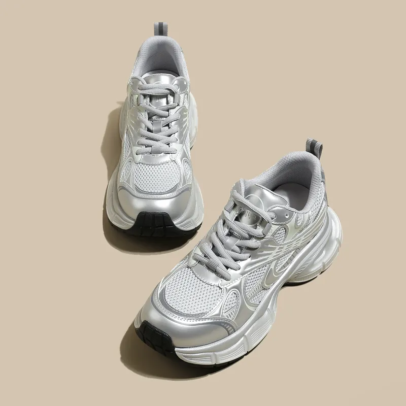 Safiya Cushioning Anti Slip And Wear Resistant Low Top Chunky Sneakers Women's Silver Gray-2