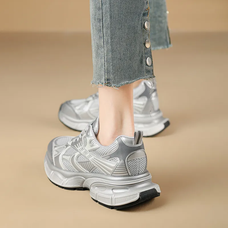 Safiya Cushioning Anti Slip And Wear Resistant Low Top Chunky Sneakers Women's Silver Gray-6