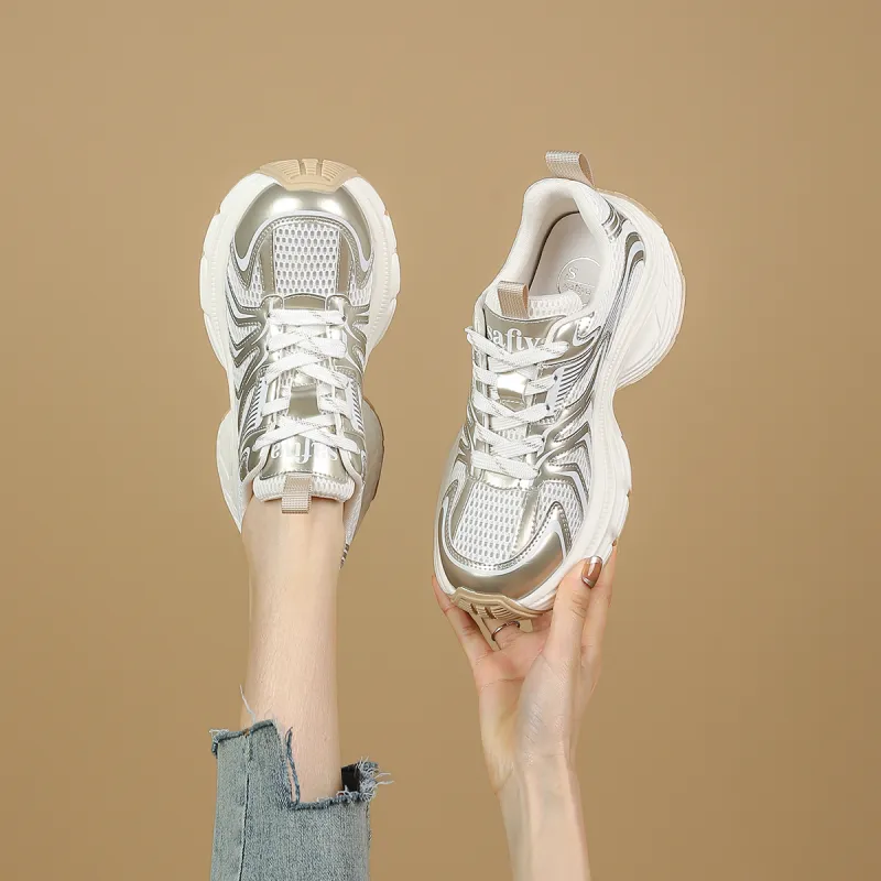 Safiya Cushioning Wear Resistant Breathable Supportive Low Top Chunky Sneakers Women's Gold-7