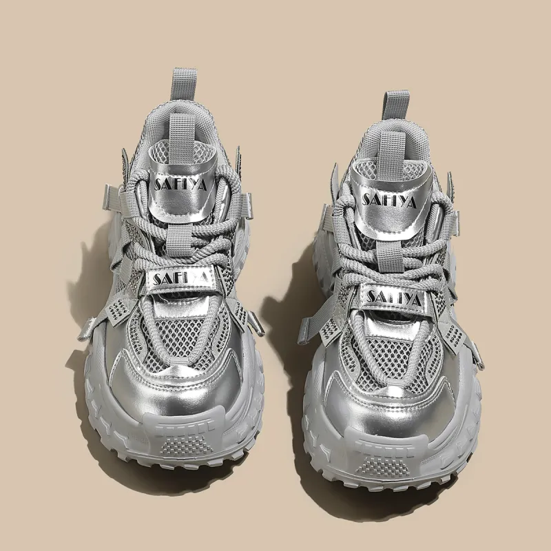 Safiya Cushioning, Wear Resistant Low Top Chunky Sneakers Women's Silver-2