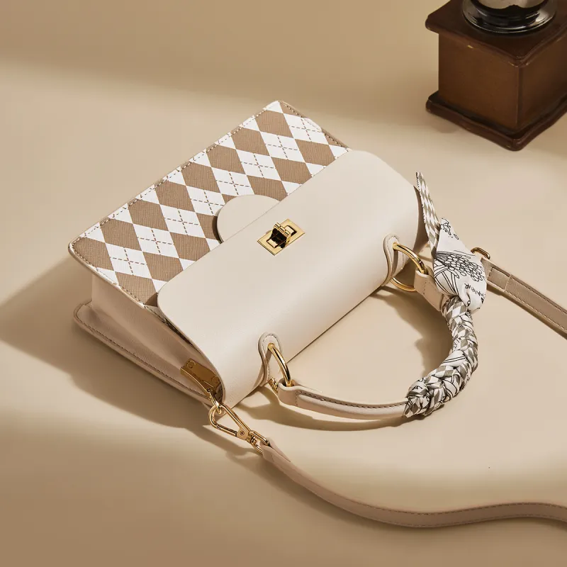 Safiya Synthetic Leather Handbag Regular Women's Beige/Brown-3