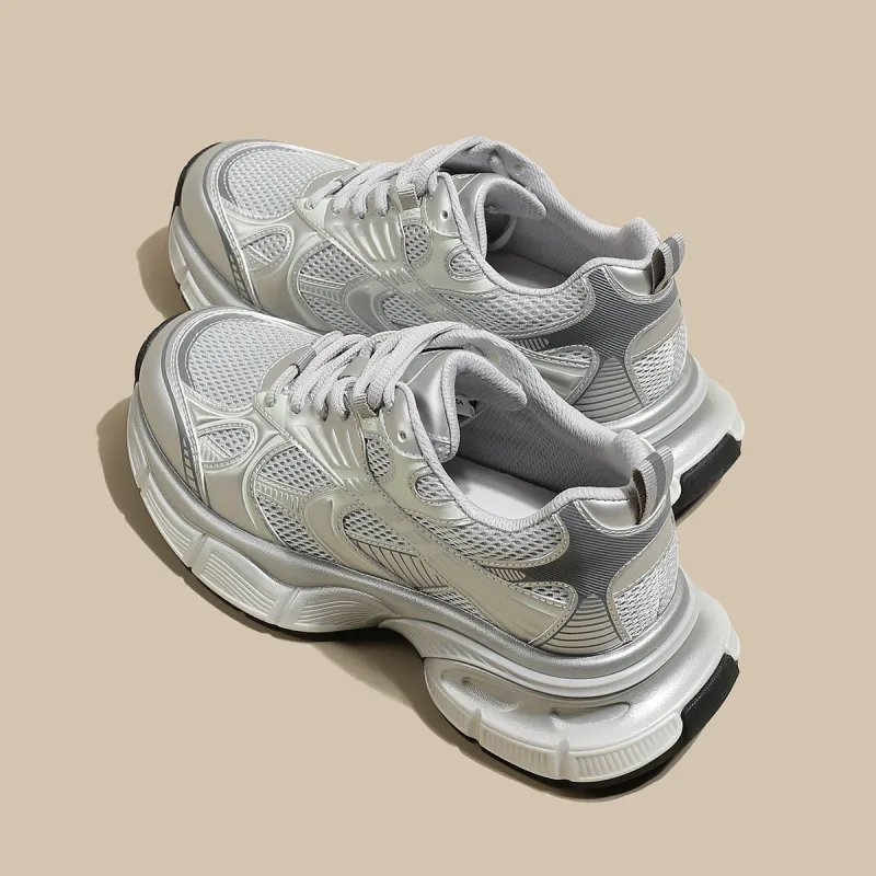 Safiya Cushioning Anti Slip And Wear Resistant Low Top Chunky Sneakers Women's Silver Gray-4