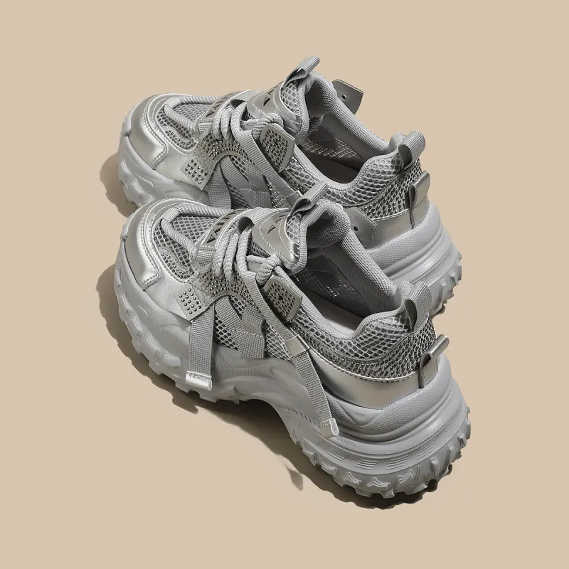 Safiya Cushioning, Wear Resistant Low Top Chunky Sneakers Women's Silver-1