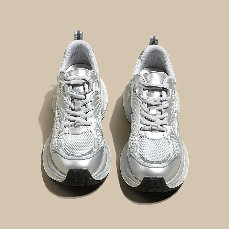 Safiya Cushioning Anti Slip And Wear Resistant Low Top Chunky Sneakers Women's Silver Gray-3