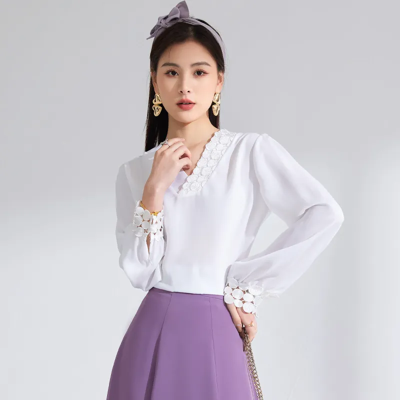 CARBAMMI Chiffon Shirts Women's White-8
