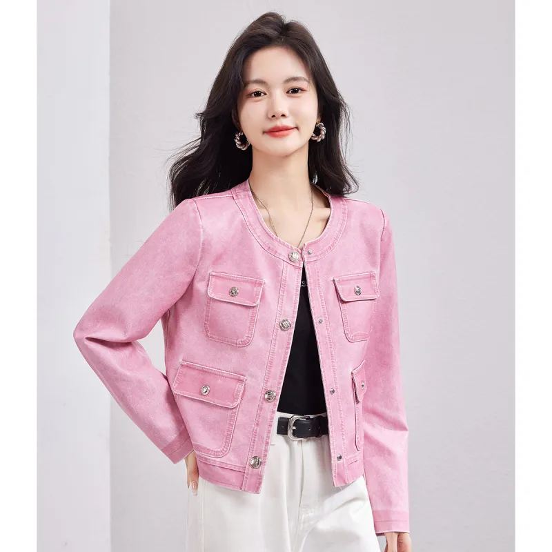 CARBAMMI Leather Jacket Women's Pink-6