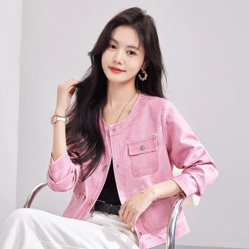 CARBAMMI Leather Jacket Women's Pink-5