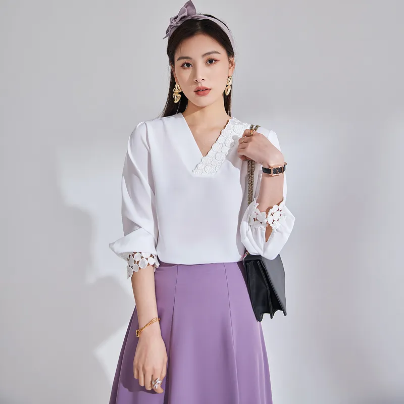 CARBAMMI Chiffon Shirts Women's White-6