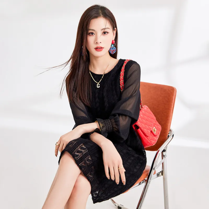 CARBAMMI Long Sleeved Dresses Women's Black-6