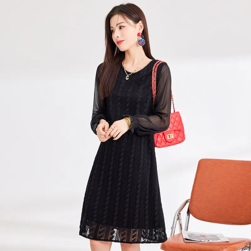 CARBAMMI Long Sleeved Dresses Women's Black-5
