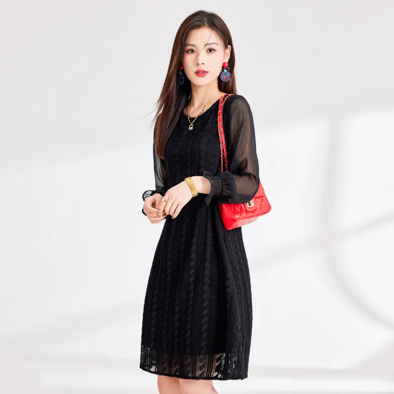 CARBAMMI Long Sleeved Dresses Women's Black-8