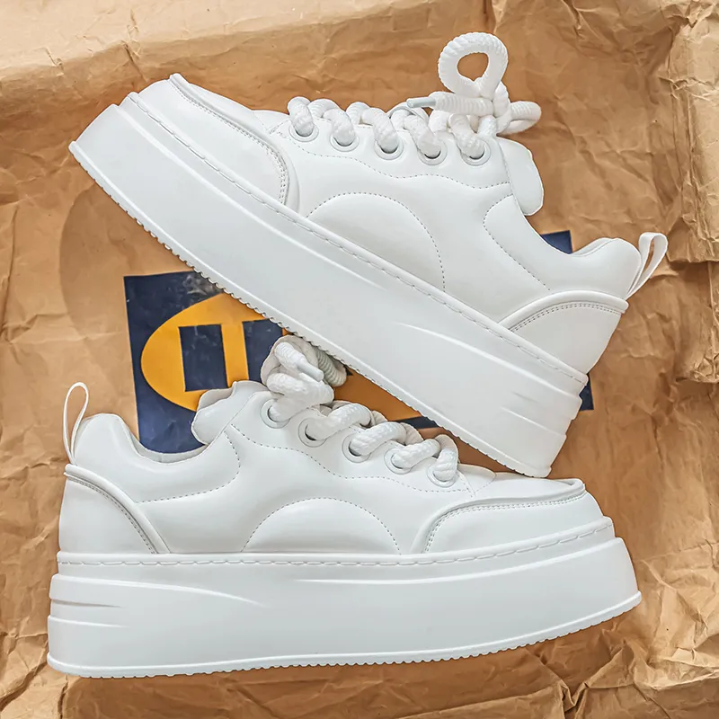 POLAR BEAR Wear-Resistant Lightweight Height Increasing Low-Top Skateboard Shoes Men's White-5