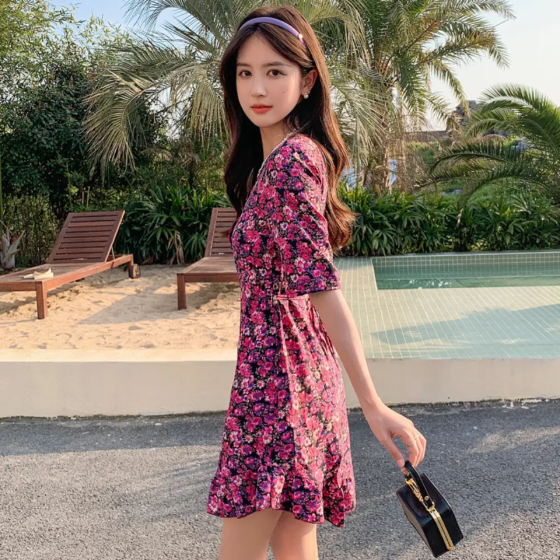 Emodues Short Sleeved Dress Women's Floral-8
