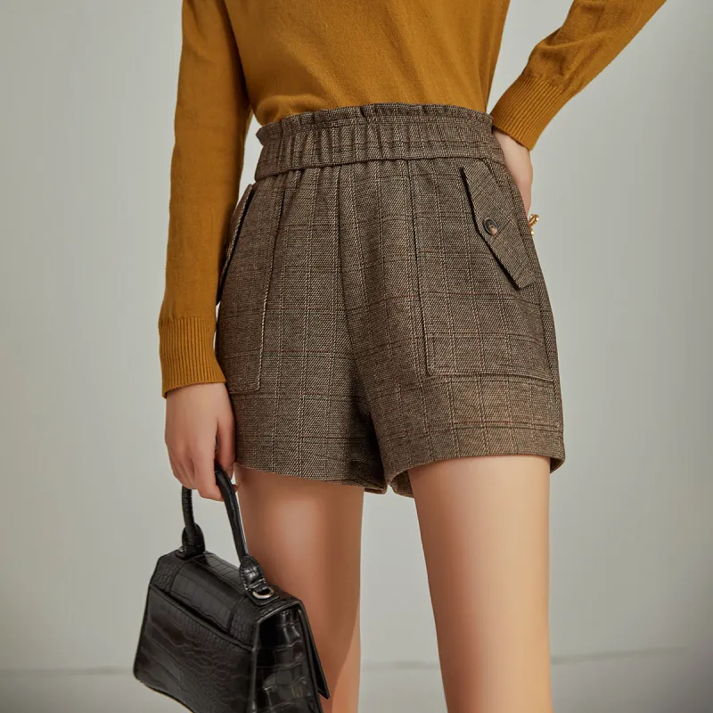 Emodues Casual Shorts Women's Coffee-7
