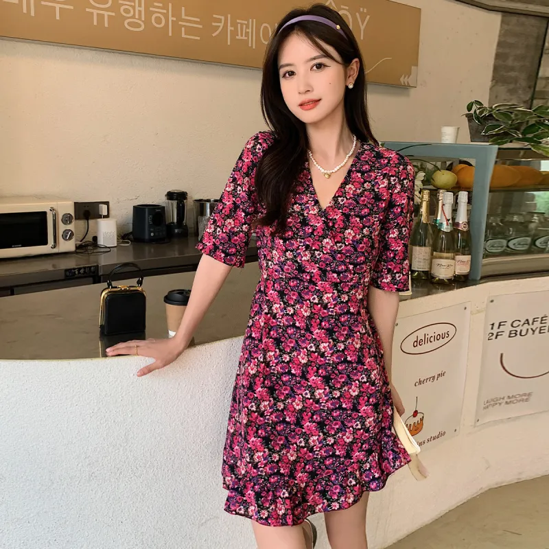 Emodues Short Sleeved Dress Women's Floral-9