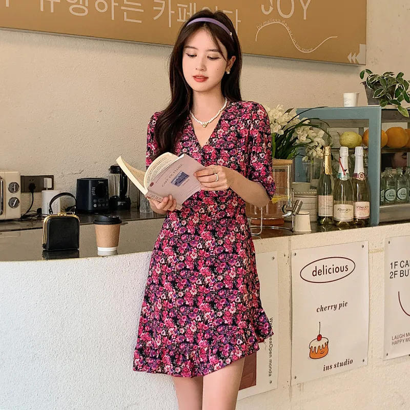 Emodues Short Sleeved Dress Women's Floral-6