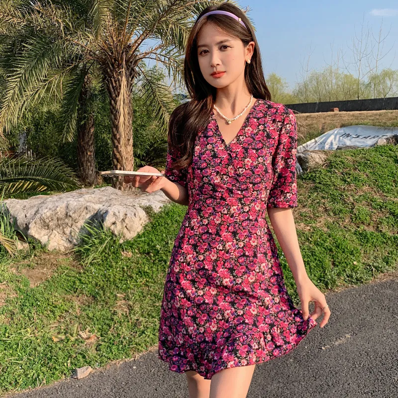 Emodues Short Sleeved Dress Women's Floral-7