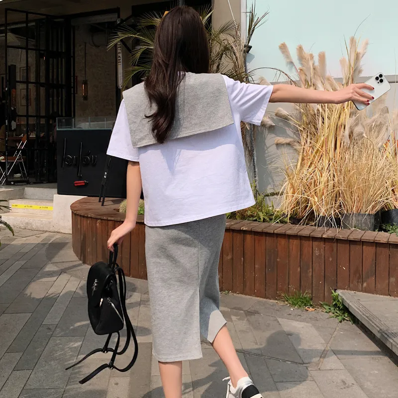 Emodues Two Piece Skirt Sets Women's T Shirt+Skirt-2