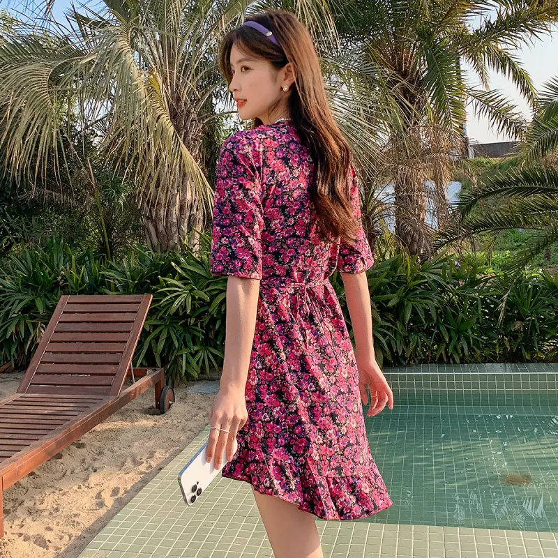 Emodues Short Sleeved Dress Women's Floral-5