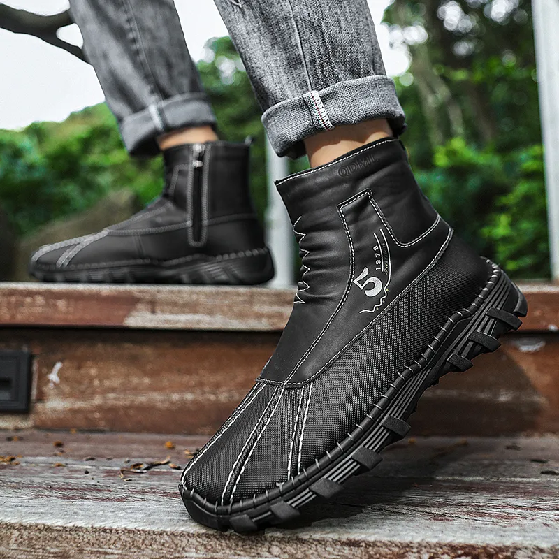 Qiandongmeili Ankle Boots Men Black/Khaki/Gray-14